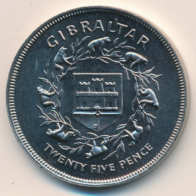 Gibraltar, 25 pence, 1977