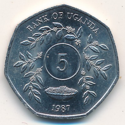 Уганда, 5 шиллингов (1987 г.)