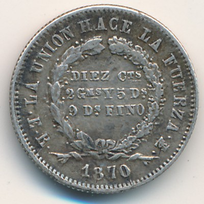 Bolivia, 10 centavos, 1870–1871