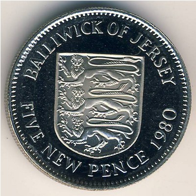 Jersey, 5 new pence, 1968–1980