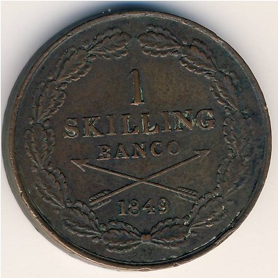 Sweden, 1 skilling, 1847–1855