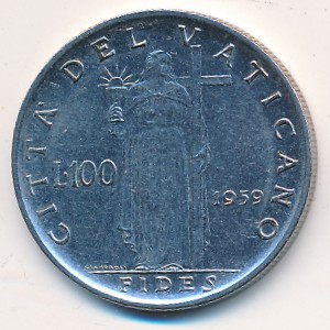 Vatican City, 100 lire, 1959