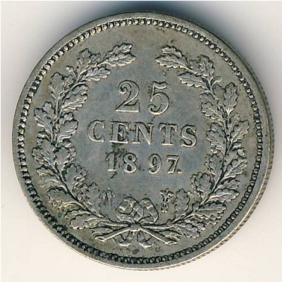 Netherlands, 25 cents, 1891–1897