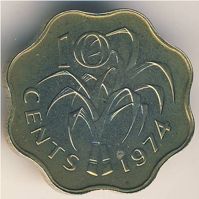 Swaziland, 10 cents, 1974–1979