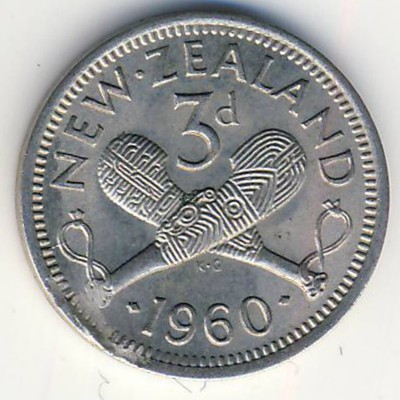 New Zealand, 3 pence, 1960