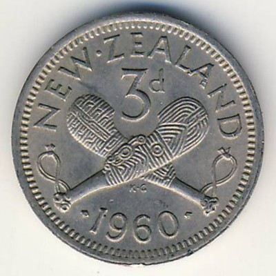 New Zealand, 3 pence, 1960