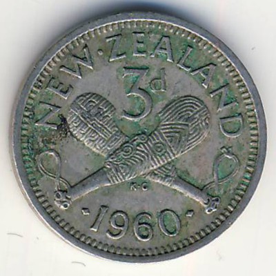 New Zealand, 3 pence, 1960