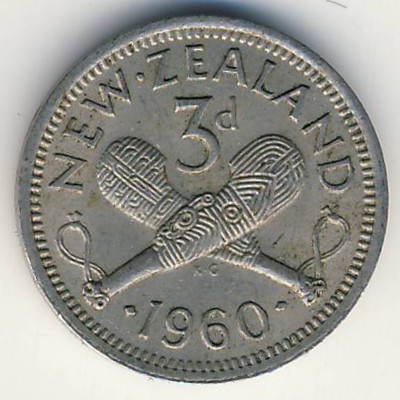 New Zealand, 3 pence, 1960
