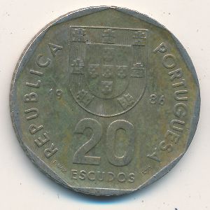 Portugal, 20 escudos, 1986