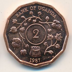Uganda, 2 shillings, 1987