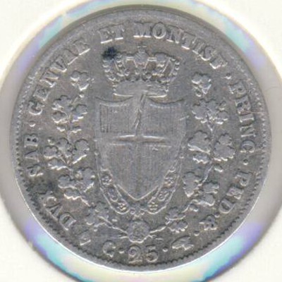 Sardinia, 25 centesimi, 1829–1830