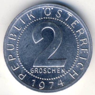 Austria, 2 groschen, 1974