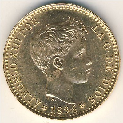 Spain, 20 pesetas, 1896–1899