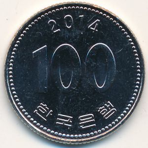 South Korea, 100 won, 2014