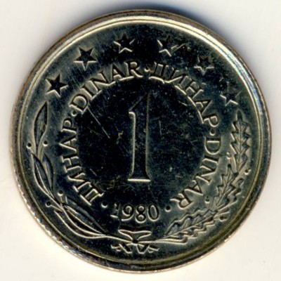 Yugoslavia, 1 dinar, 1980