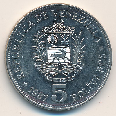 Venezuela, 5 bolivares, 1987–1988