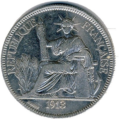 Французский Индокитай, 1 пиастр (1913 г.)