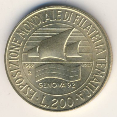 Italy, 200 lire, 1992