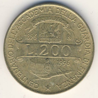 Италия, 200 лир (1996 г.)
