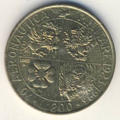 Италия, 200 лир (1993 г.)