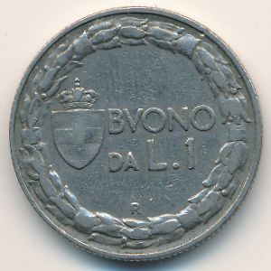 Italy, 1 lira, 1922–1935