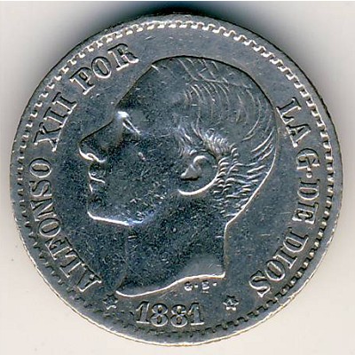 Spain, 50 centimos, 1880–1885