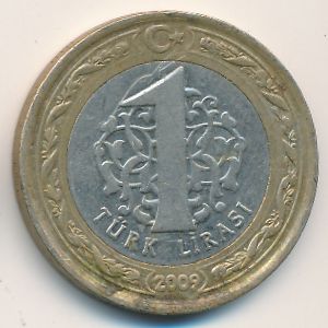 Turkey, 1 lira, 2009