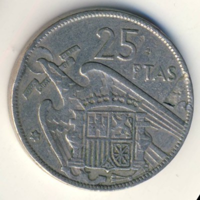 Spain, 25 pesetas, 1957