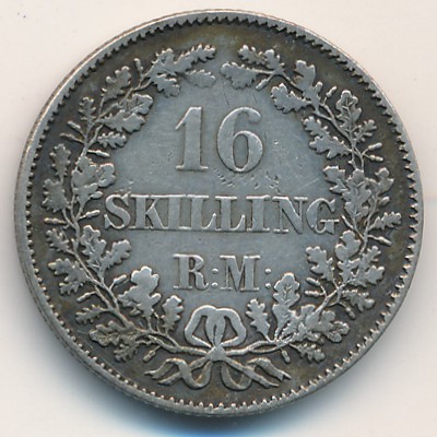 Denmark, 16 skilling rigsmont, 1856–1858