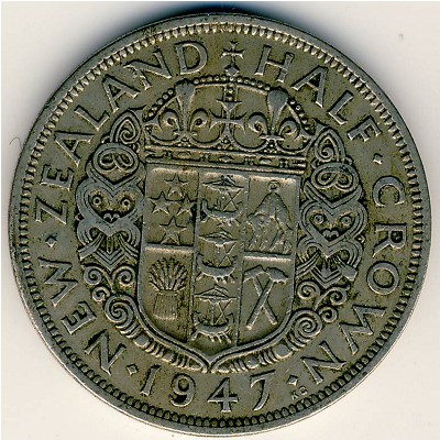 New Zealand, 1/2 crown, 1947