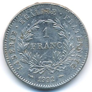France, 1 franc, 1992
