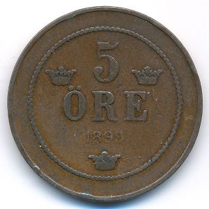 Sweden, 5 ore, 1899