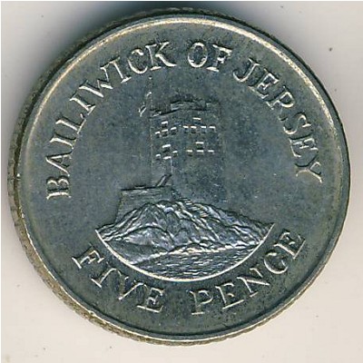 Jersey, 5 pence, 1990–1997