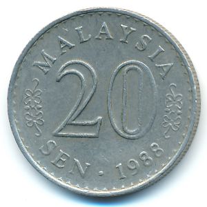 Malaysia, 20 sen, 1988