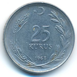 Turkey, 25 kurus, 1968