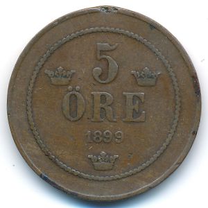 Sweden, 5 ore, 1899