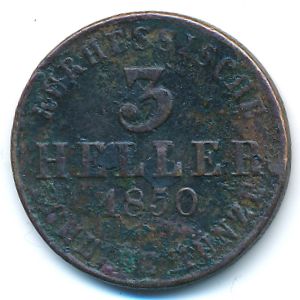 Гессен-Кассель, 3 геллера (1850 г.)