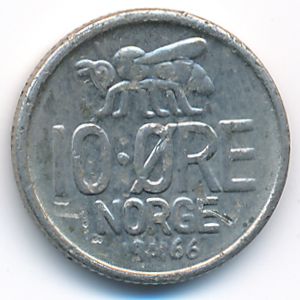 Norway, 10 ore, 1966