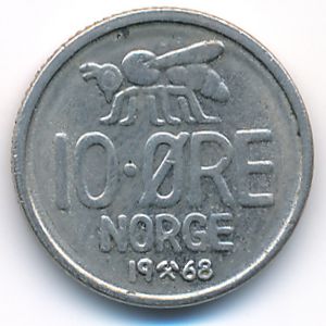 Norway, 10 ore, 1968