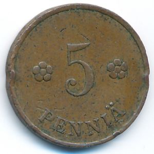 Finland, 5 pennia, 1935