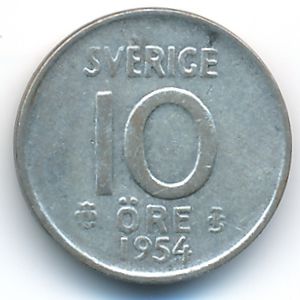 Sweden, 10 ore, 1954