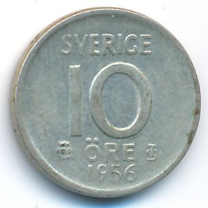Sweden, 10 ore, 1956