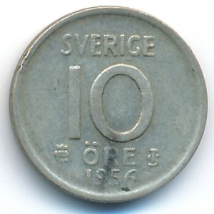 Sweden, 10 ore, 1956