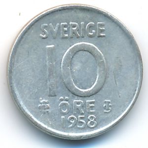 Sweden, 10 ore, 1958