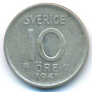 Sweden, 10 ore, 1961
