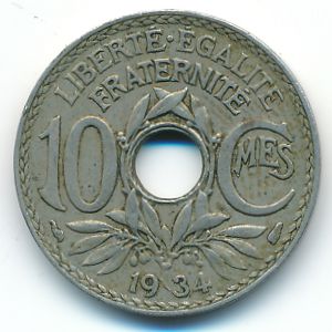 Франция, 10 сентим (1934 г.)