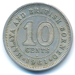 Malaya and British Borneo, 10 cents, 1961