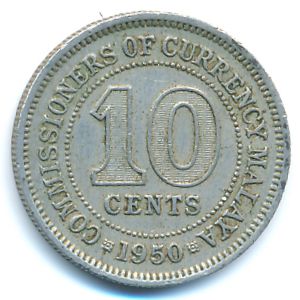 Malaya, 10 cents, 1950
