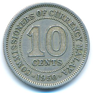 Malaya, 10 cents, 1950