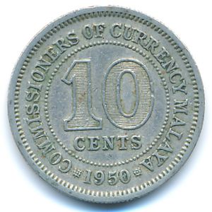 Malaya, 10 cents, 1950